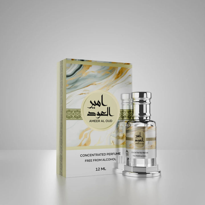 Ameer Al Oud concentrated perfume by Musk Al Mahal with premium oud fragrance bottle and box 01