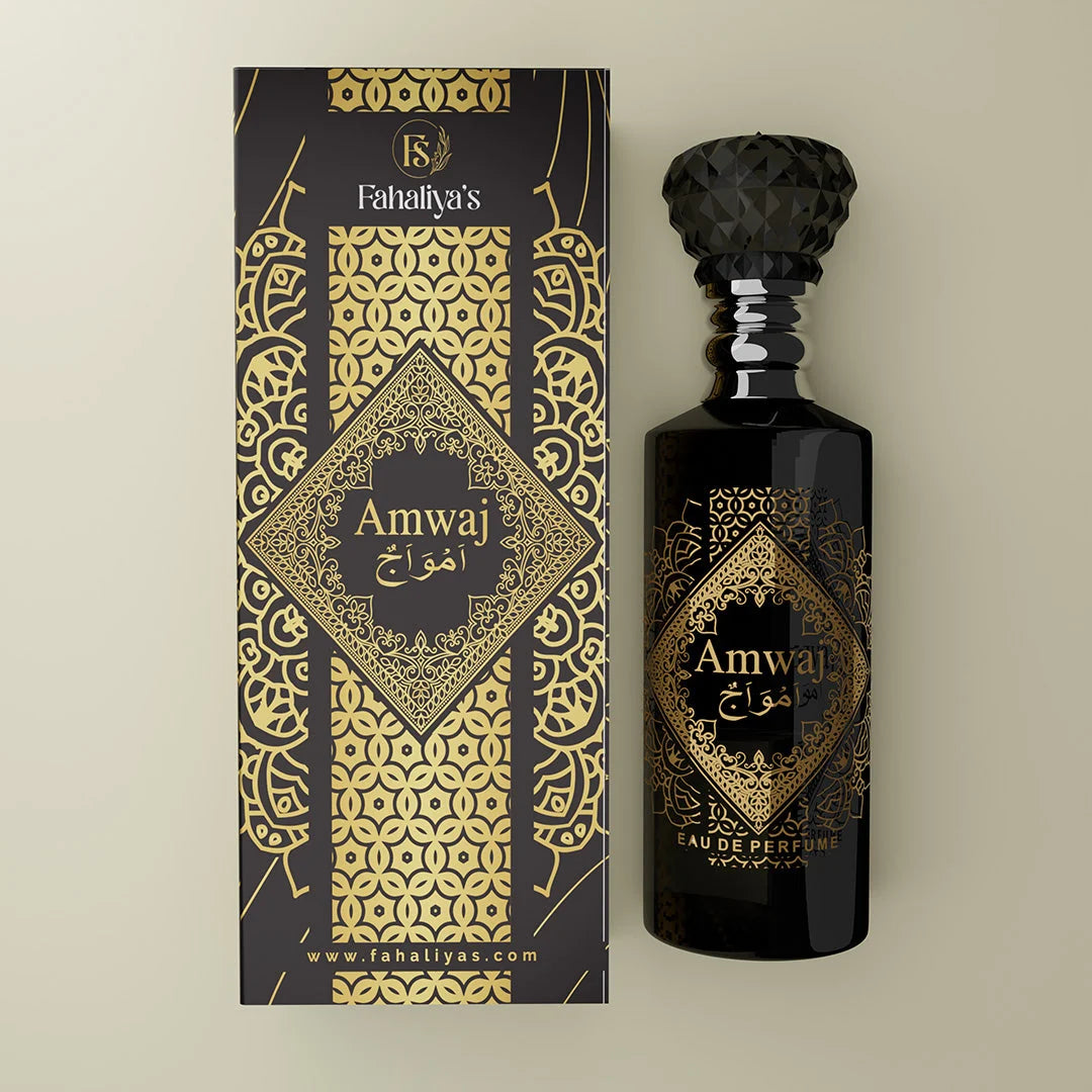 Amwaj concentrated perfume by Musk Al Mahal with elegant black fragrance bottle and Arabic-inspired design 01