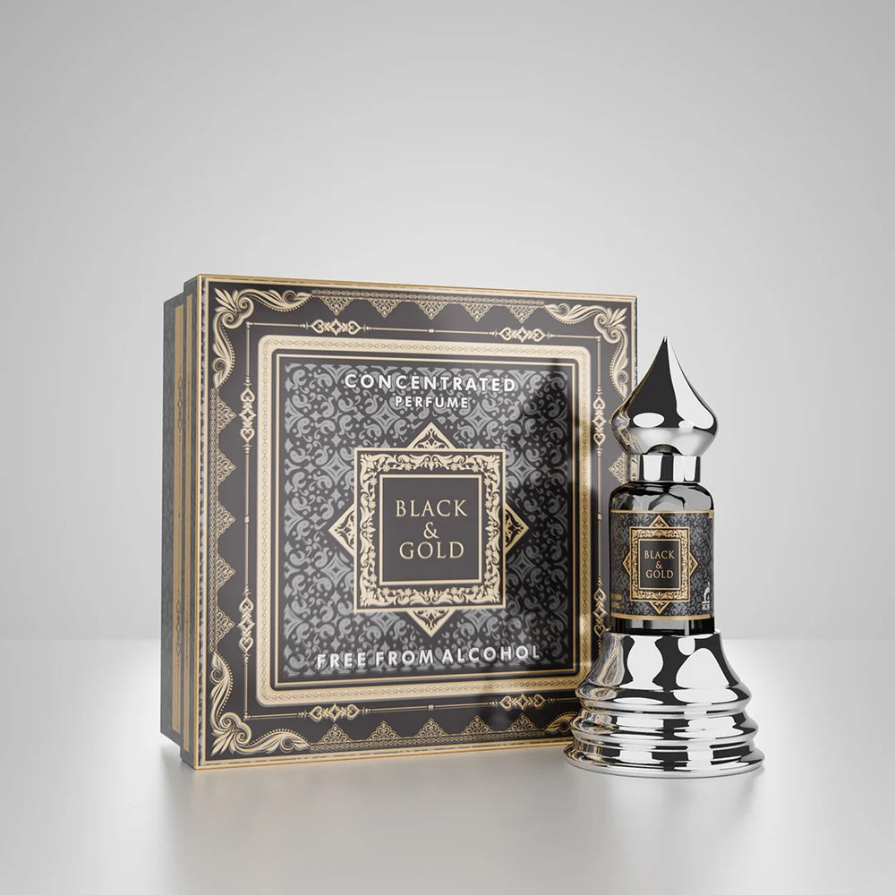 Black and Gold concentrated perfume attar with matching perfume box 01