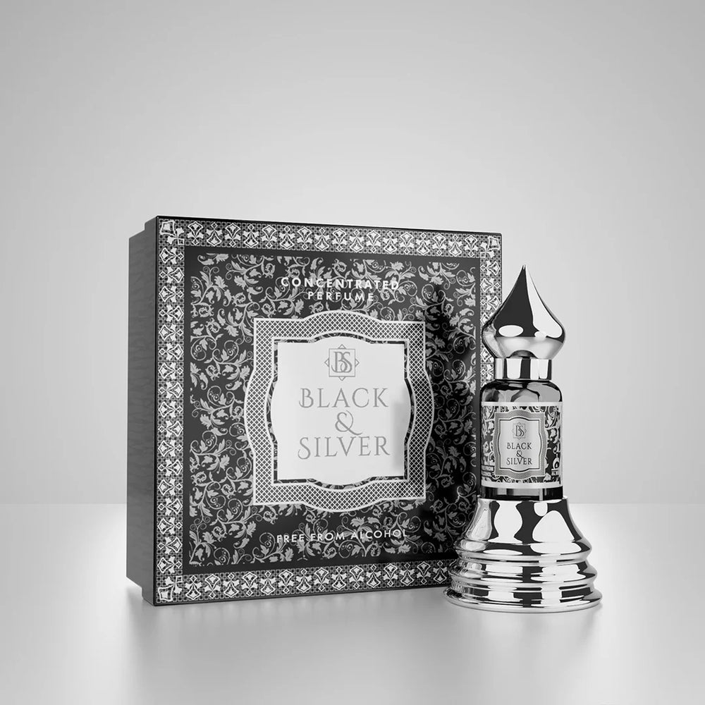 Black & Silver concentrated perfume with matching black and silver perfume box 01