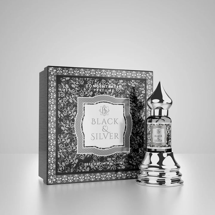 Black & Silver concentrated perfume with matching black and silver perfume box 01