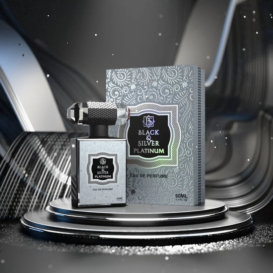 Black & Silver Platinum Eau de Parfum 50ml perfume bottle and box