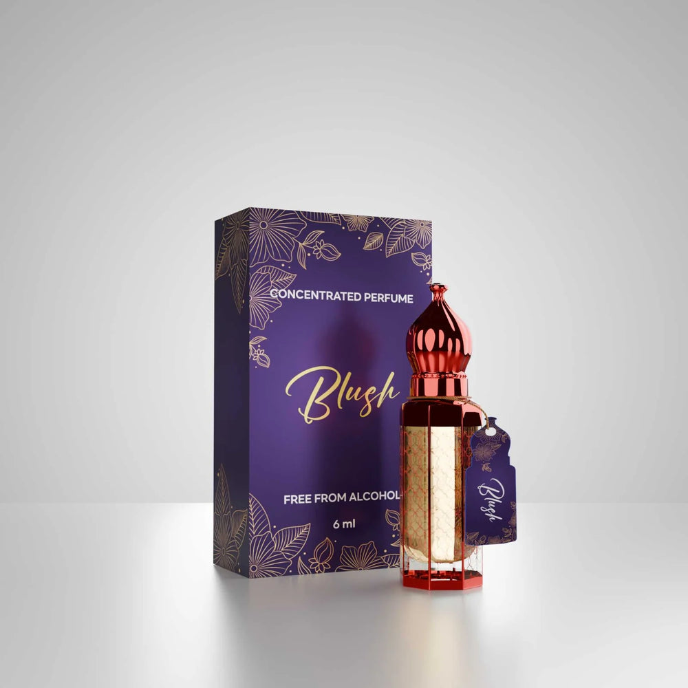 Blush concentrated perfume for women by Musk Al Mahal with elegant purple floral perfume box and luxury fragrance bottle 01