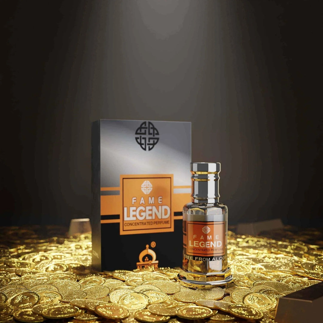 Fame Legend concentrated perfume with matching black and orange perfume box