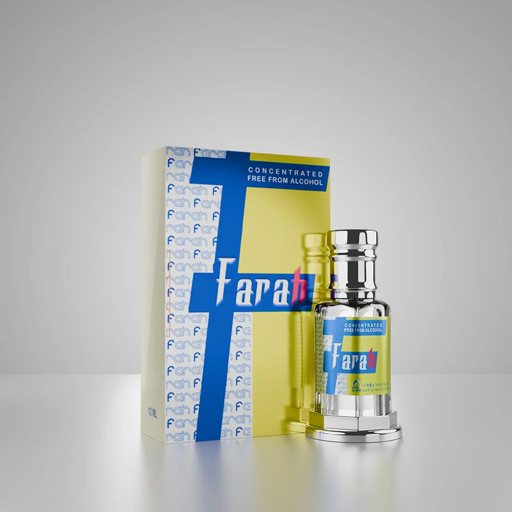 Farah concentrated perfume with matching perfume box surrounded by flowers
