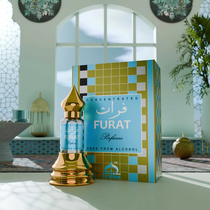 Furat concentrated perfume with matching blue and gold perfume box
