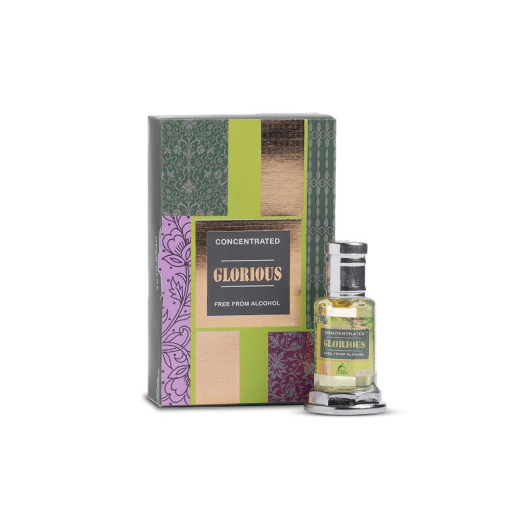 Glorious concentrated perfume bottle and box displayed on natural crystals and mineral rocks