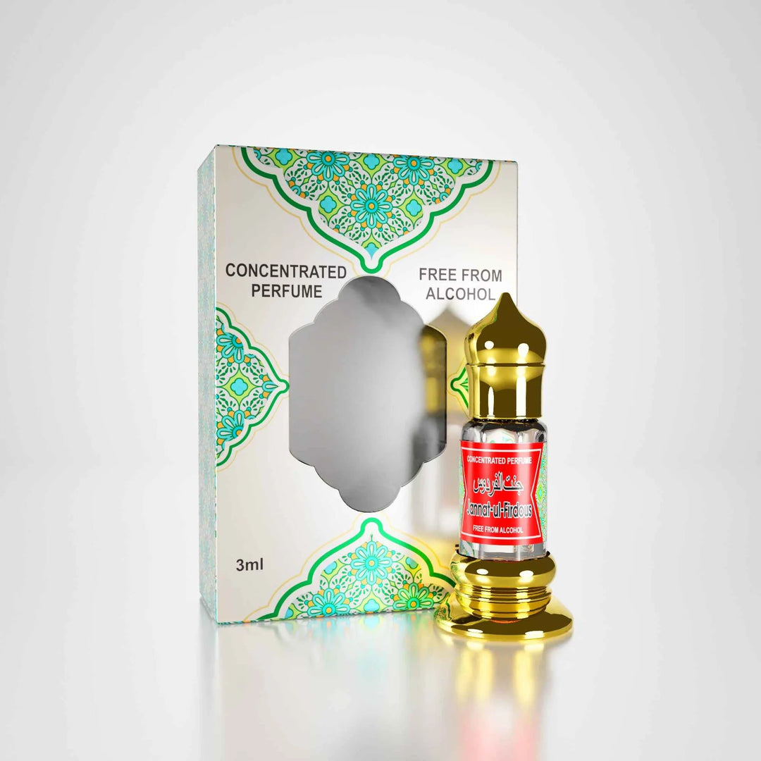 Jannat Al Firdos concentrated perfume attar with red label and golden bottle