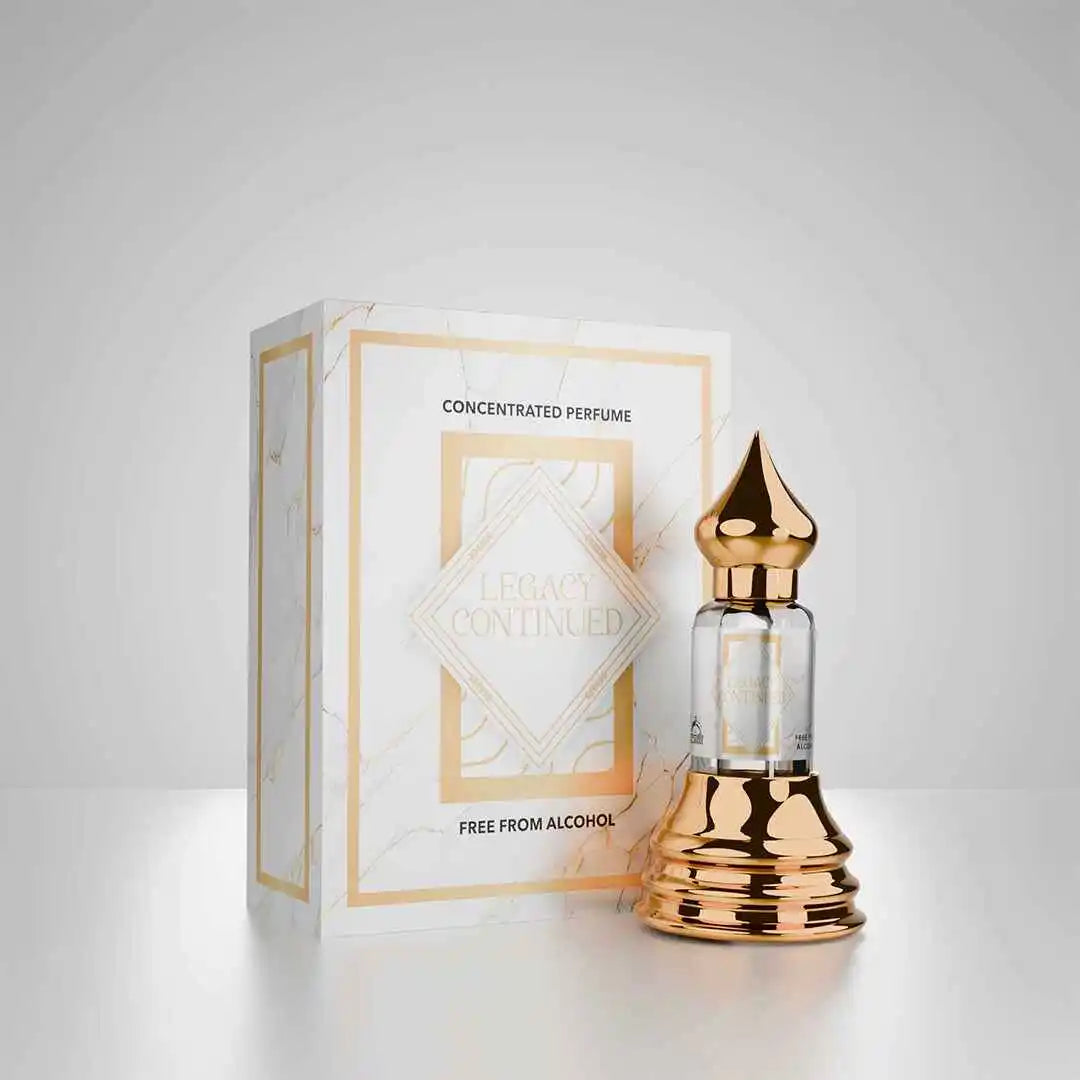 Legacy Continued concentrated perfume by Musk Al Mahal with elegant gold fragrance bottle and luxury perfume box 01