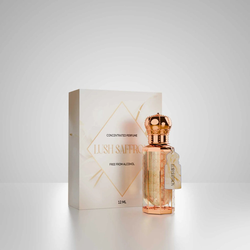Lush Saffron concentrated perfume by Musk Al Mahal with premium saffron fragrance bottle and luxury packaging 01