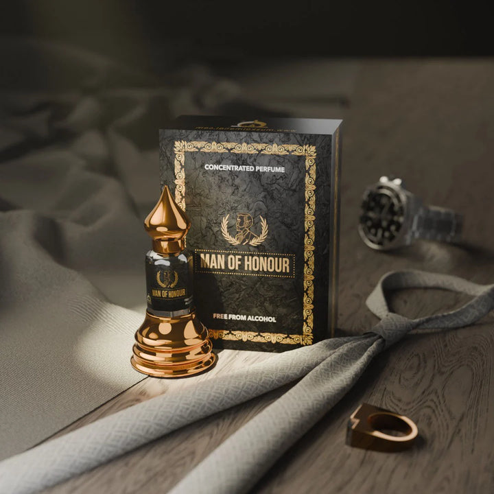 Man Of Honour concentrated perfume by Musk Al Mahal with premium masculine fragrance bottle and luxury perfume box