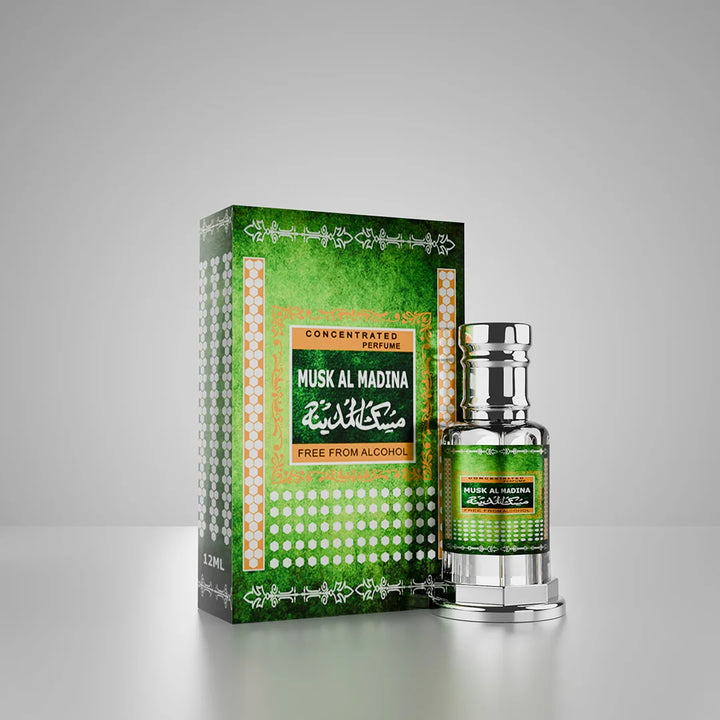 Musk Al Madina concentrated perfume with matching green perfume box 01