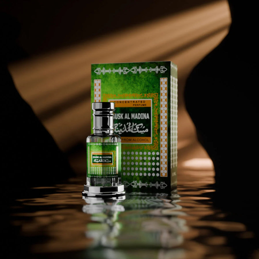 Musk Al Madina concentrated perfume with matching green perfume box