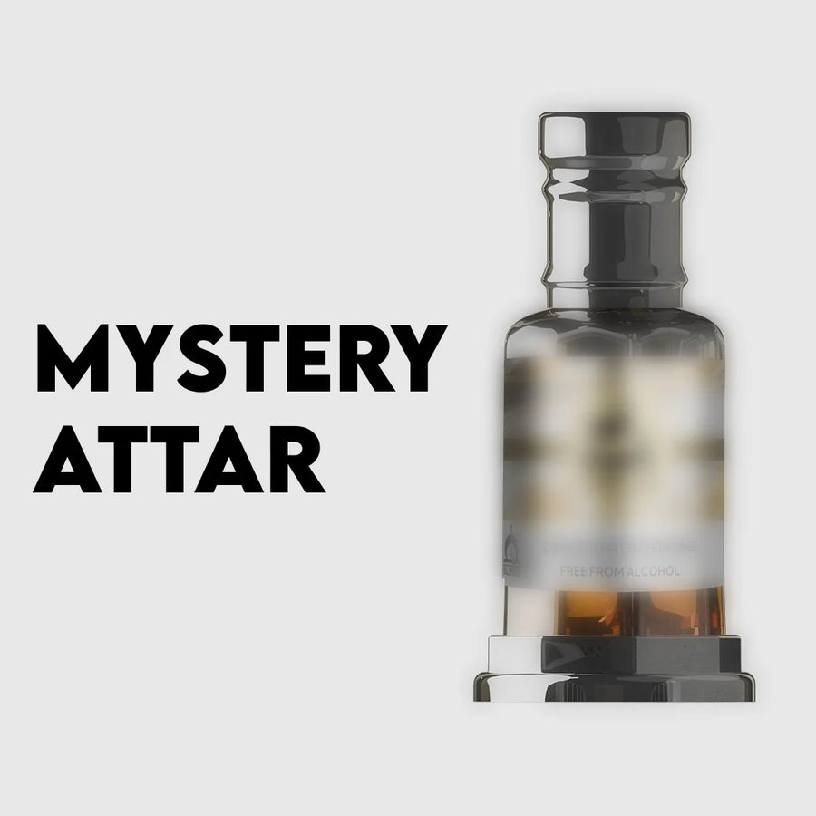 Mystery Attar concentrated perfume bottle with blurred fragrance label