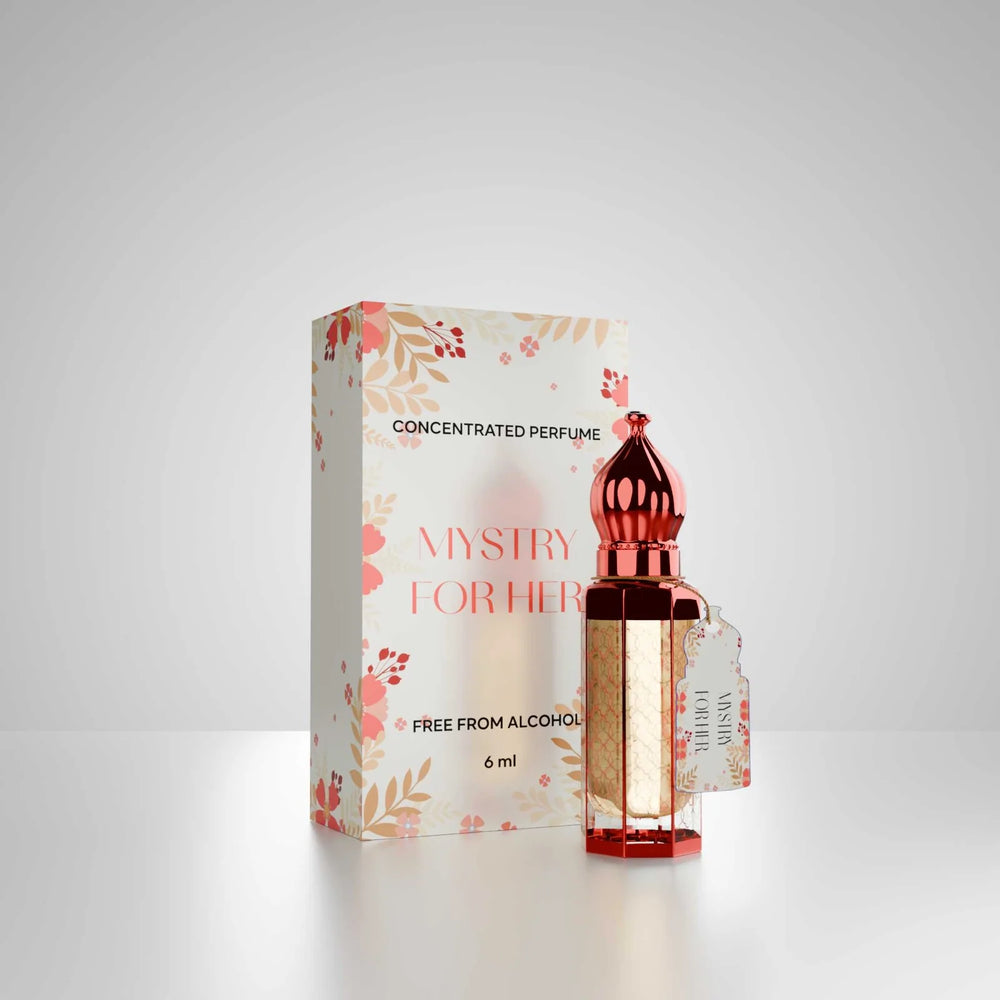 Mystery For Her concentrated perfume for women by Musk Al Mahal with elegant floral fragrance bottle and box 01