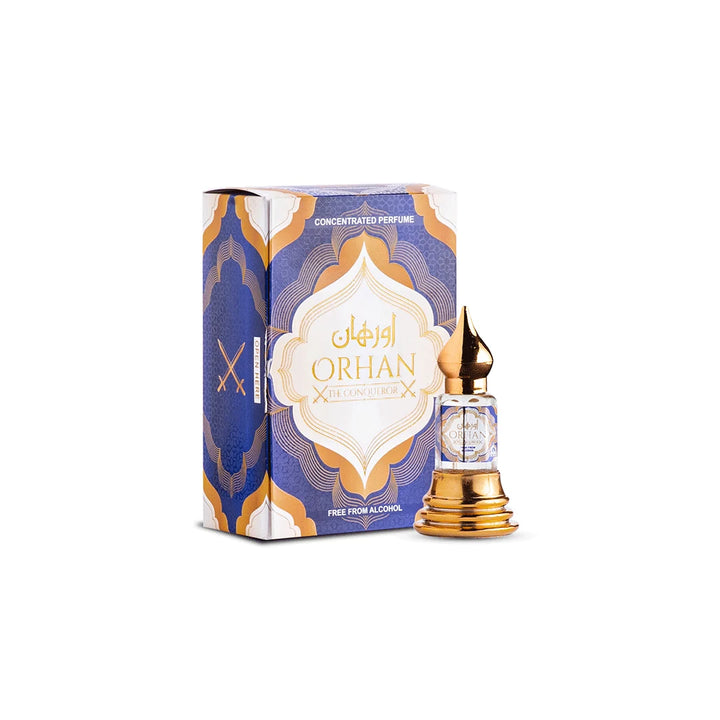 Orhan concentrated perfume attar with elegant blue and gold perfume box