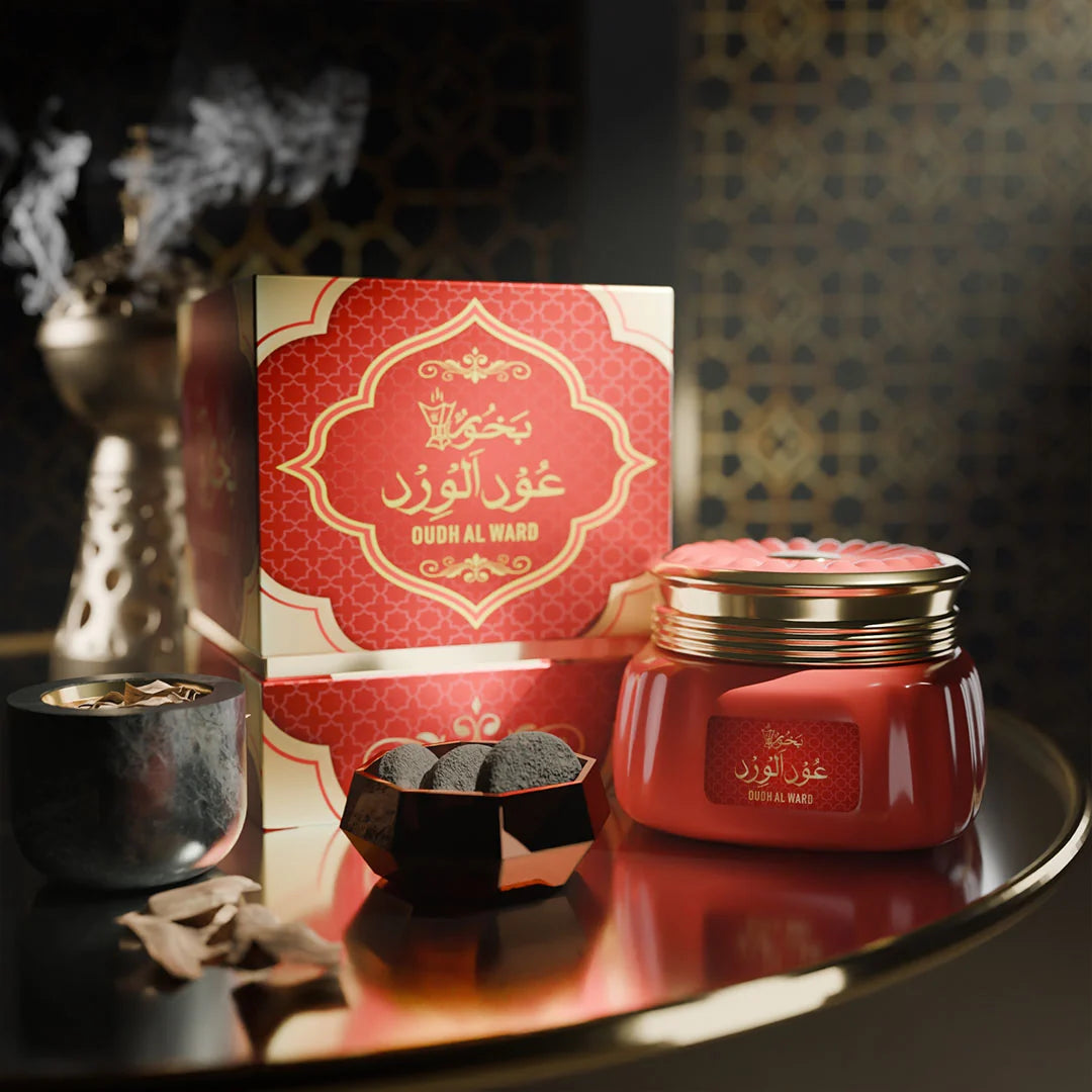 Oudh Al Ward concentrated perfume with oud fragrance box and jar