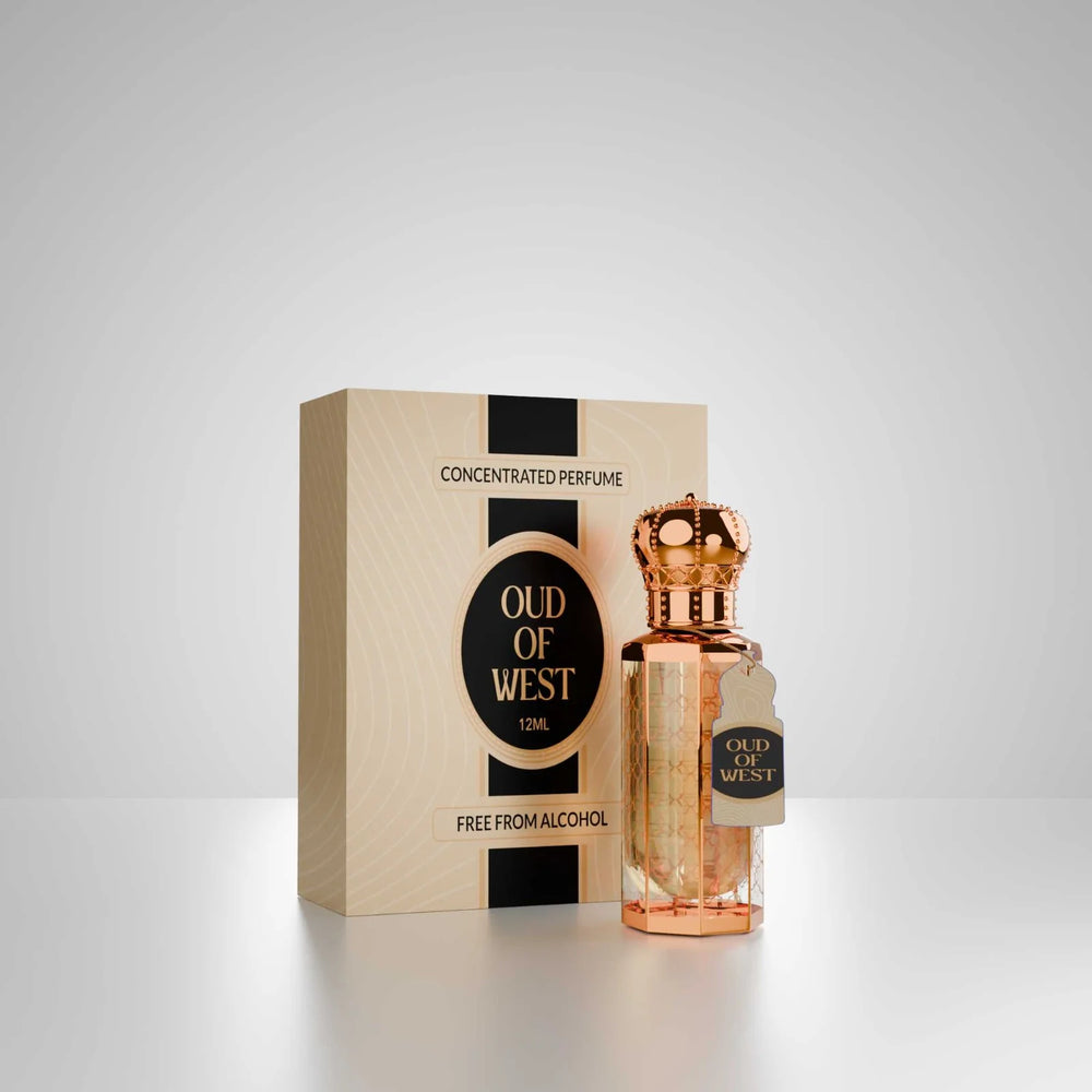 Oudh Of West concentrated perfume by Musk Al Mahal with luxury oud fragrance bottle and premium perfume box 01