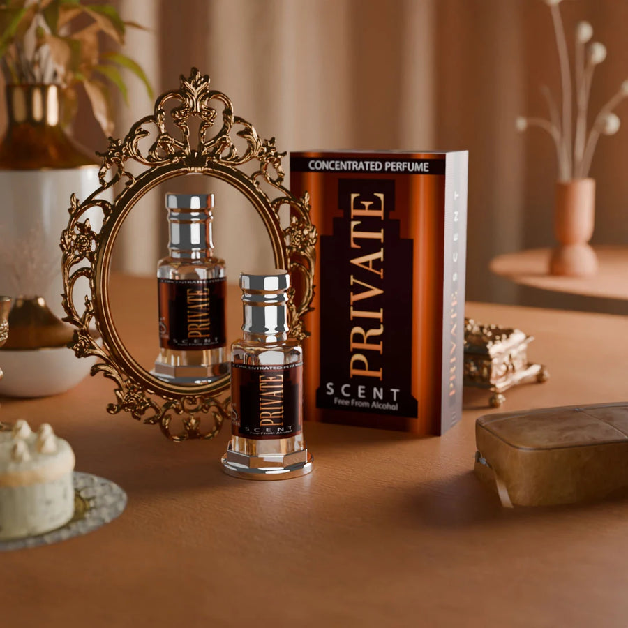 Private Scent concentrated perfume with matching orange and black perfume box