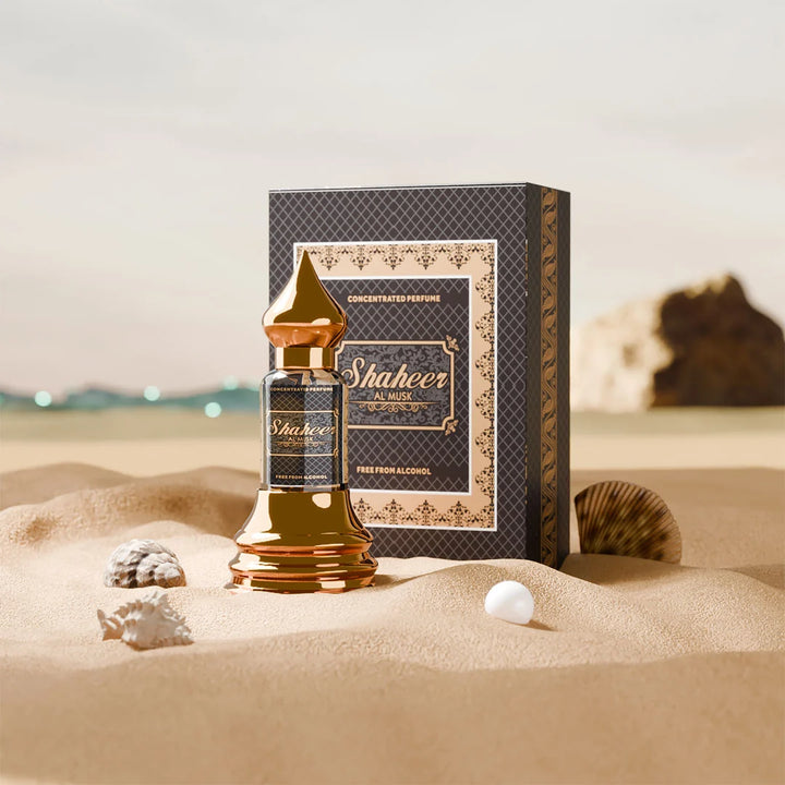Shaheer Al Musk concentrated perfume with matching black and gold perfume box 