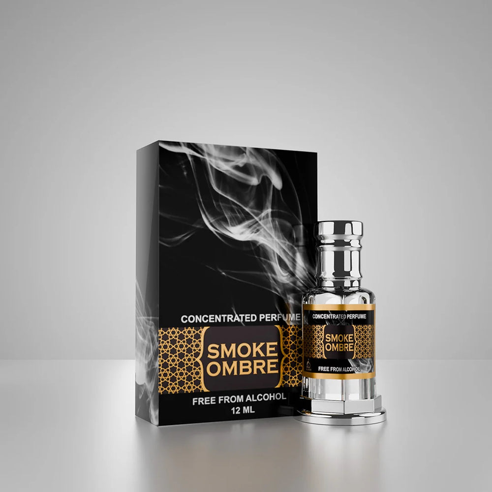 Smoke Ombre concentrated perfume bottle and box displayed between classic black columns 01