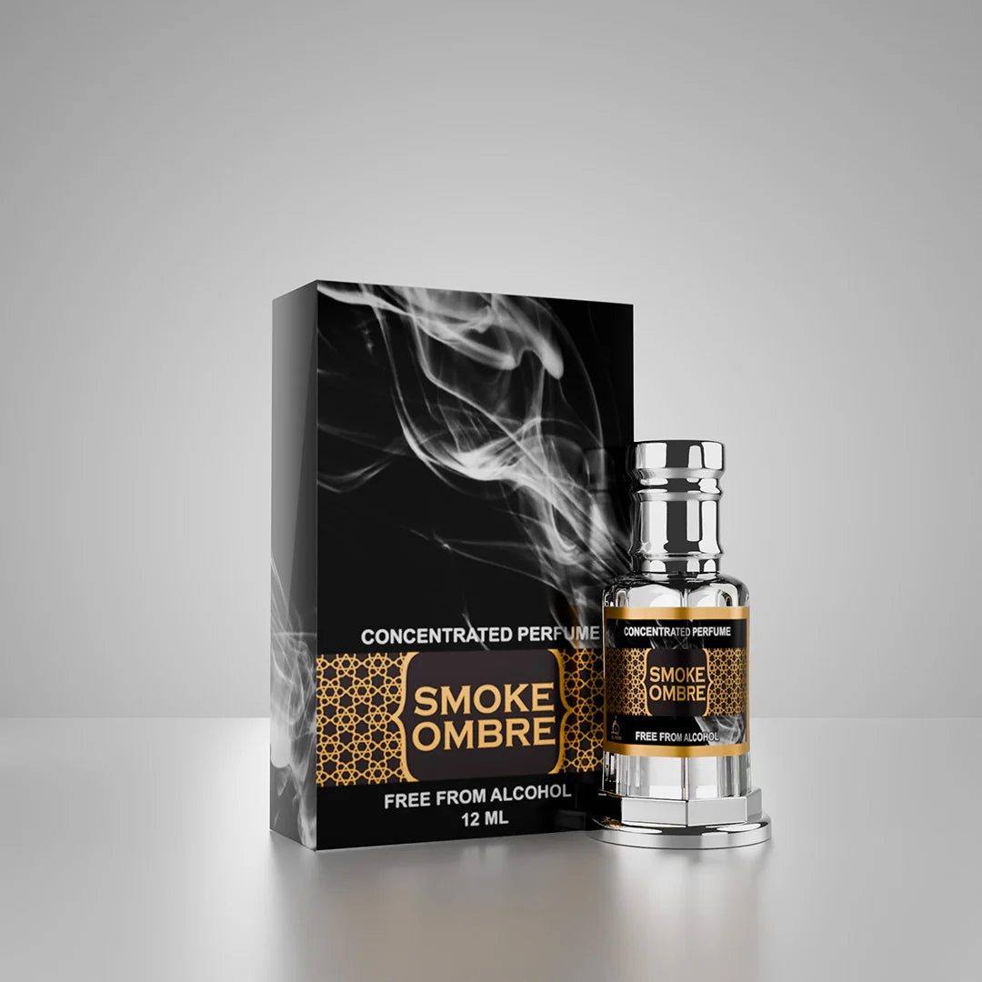 Smoke Ombre concentrated perfume bottle and box displayed between classic black columns 01