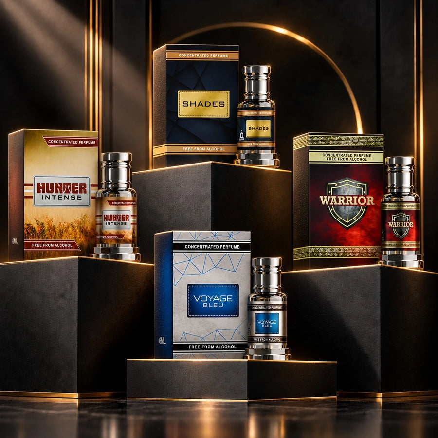 Steal Deal featuring Hunter Intense, Shades, Warrior and Voyage Bleu concentrated perfumes