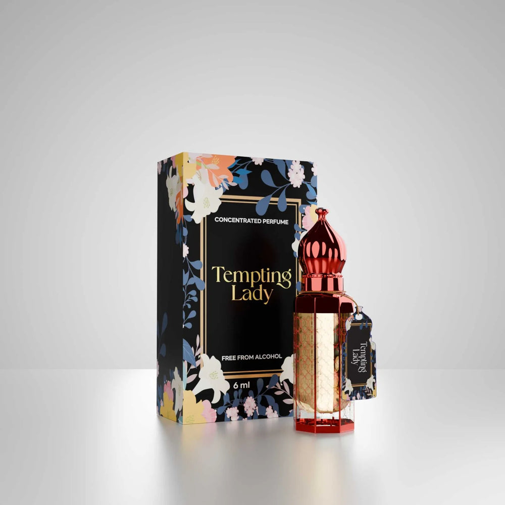 Tempting Lady concentrated perfume for women by Musk Al Mahal with elegant floral perfume box and bottle 01