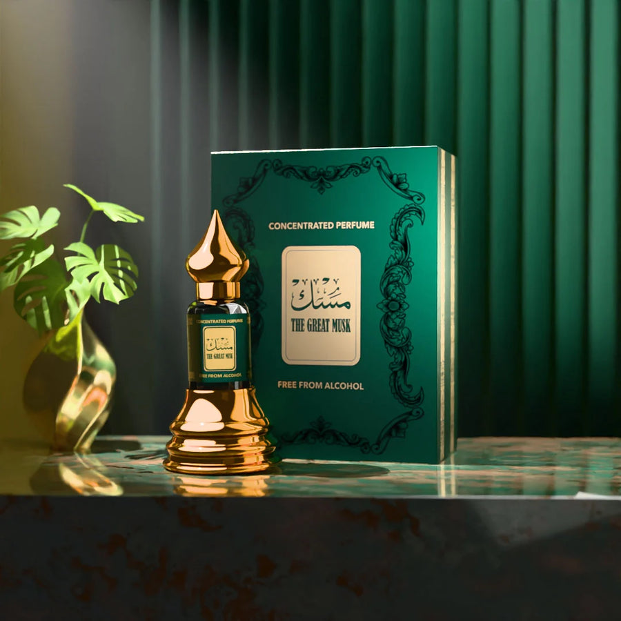 The Great Musk concentrated perfume attar with matching green perfume box