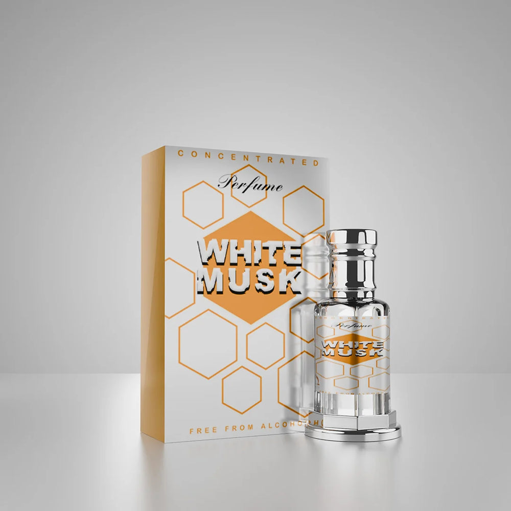 White Musk concentrated perfume with matching white and gold perfume box