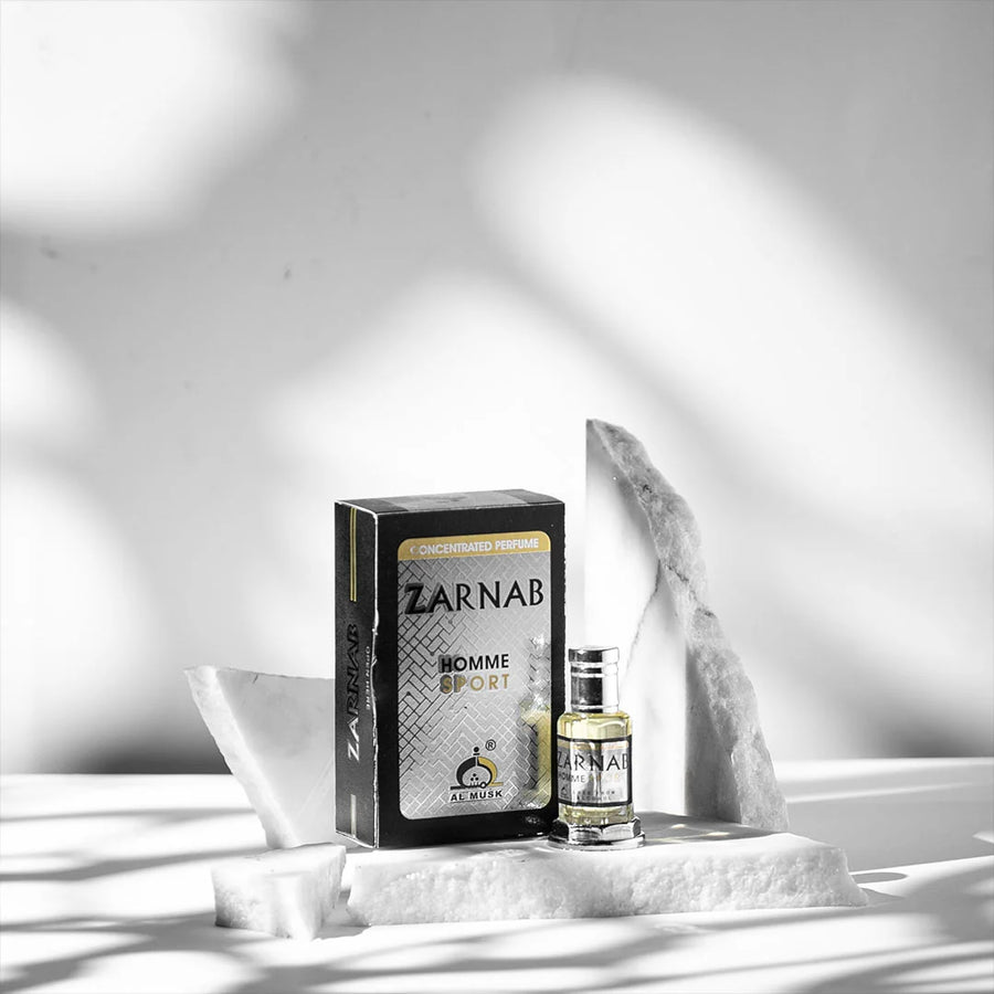 Zarnab Homme Sport concentrated perfume with matching black perfume box